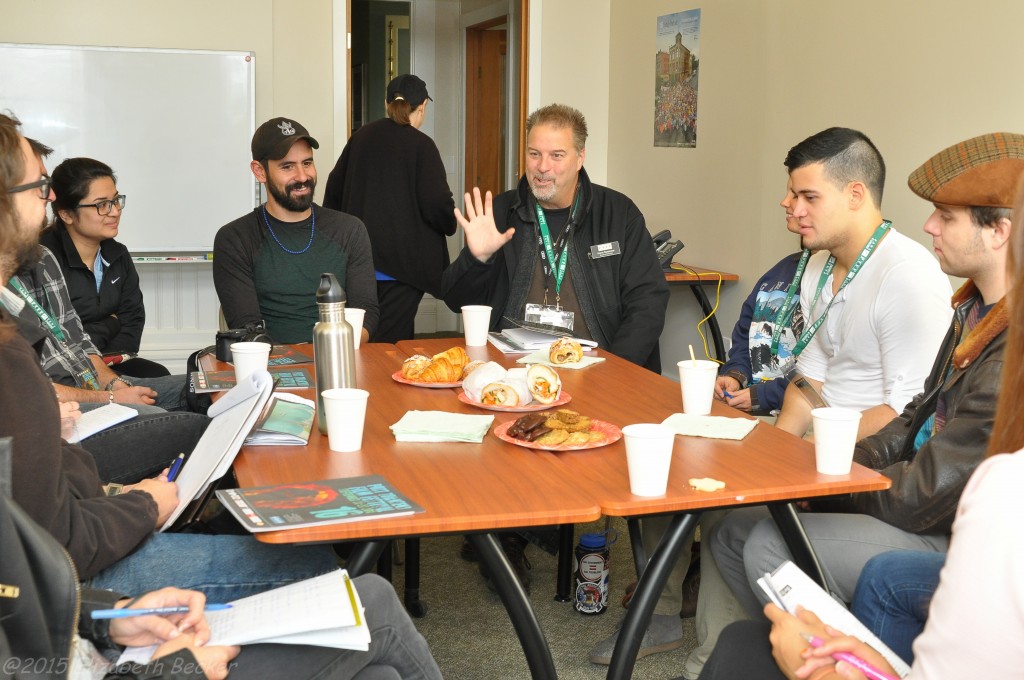 Director Steve Edmonton talks with students about festival life. - Photo by Elizabeth Becker