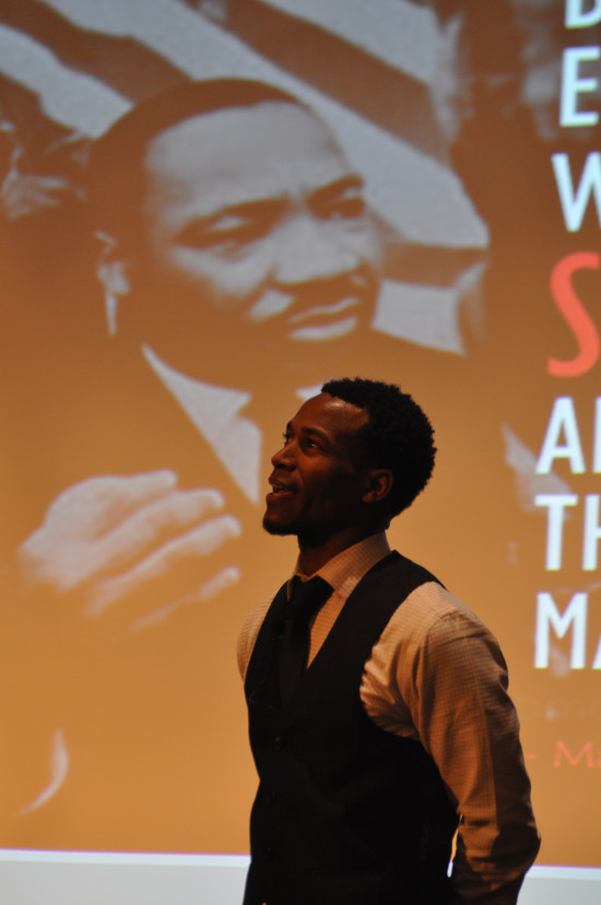Jerod Grant of Everett Community College speaks to the audience during the Life and Legacy of Dr. King Studium Generale. - Photo by Kriska Obermiller