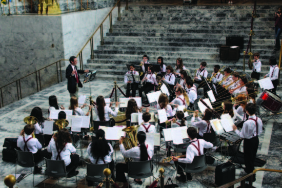 Kamiakin Middle School’s orchestra draws a crowd while playing “America the Beautiful” in the rotundra of the Legislative Building - Photo by Mike Drake